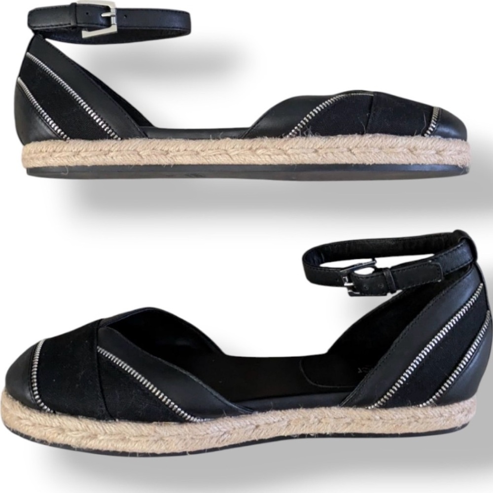 Botkier Hudson Black Leather Zipper Ankle Strap Espadrilles 8.5